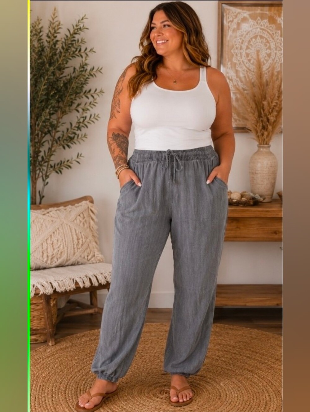 SERRA Gray Lyocell Jogger Pants | Women's XL | Lightweight Drawstring Pockets